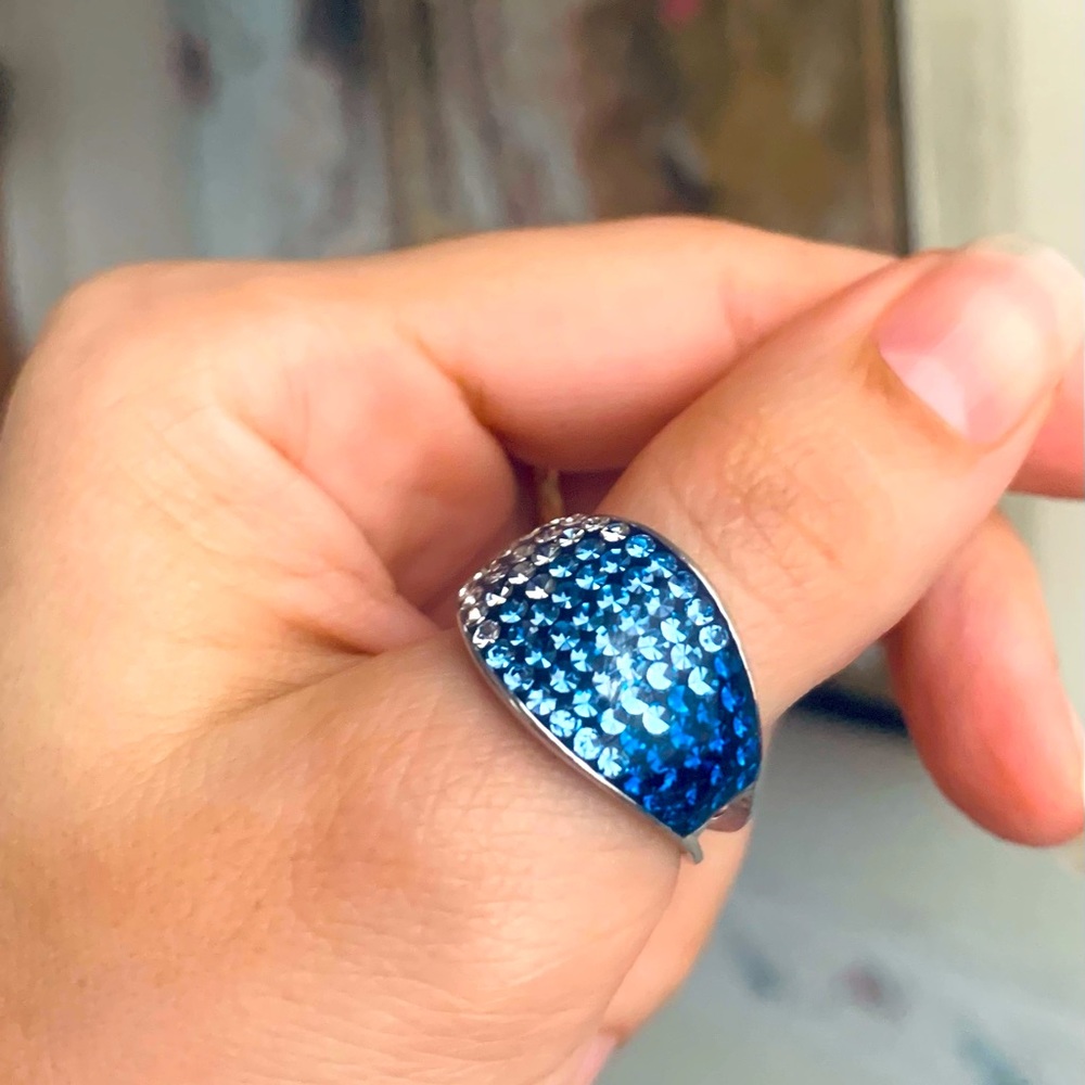 NEW blue sterling silver and DiAmi diamond ring